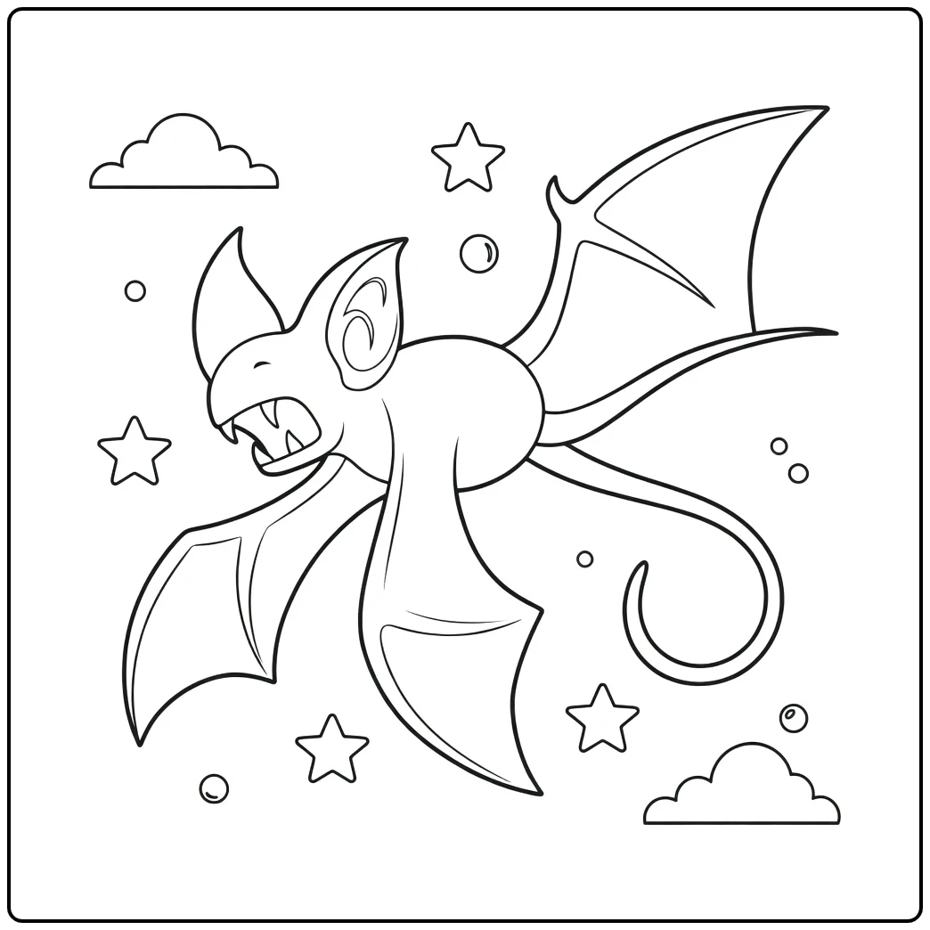 Zubat Kleurplaat: vliegende vleermuis Pokémon met sterren