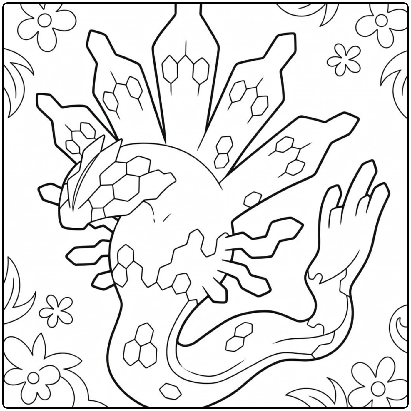 Zygarde 50% Forme Kleurplaat met hexagonen en bloemen