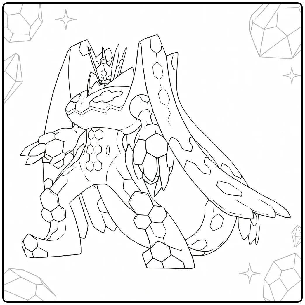Zygarde Kleurplaat Complete Forme met kristallen vleugels