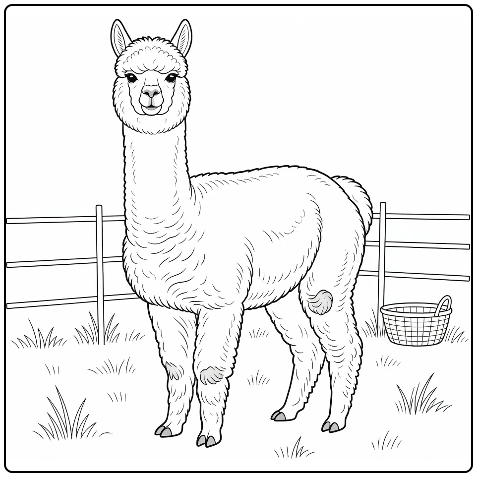 Alpaca Kleurplaat alpaca in boerderijomheining
