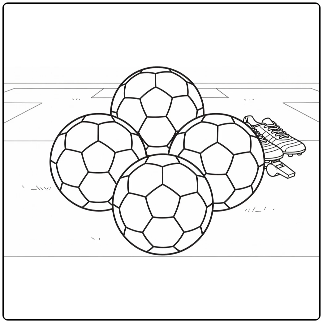 Bal voetbal kleurplaat met drie ballen fluit en laarzen
