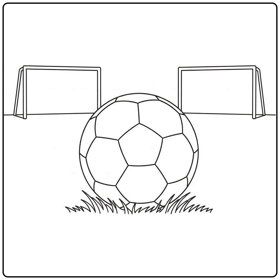 bal voetbal kleurplaat met bal op gras en doelpalen