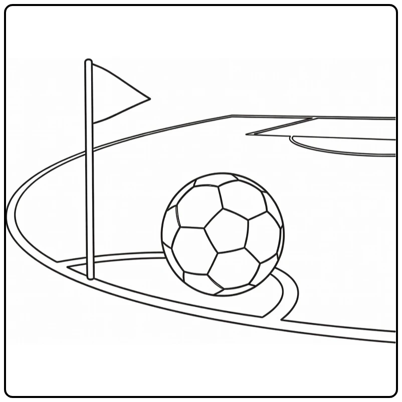 Bal voetbal kleurplaat van bal bij hoekvlag op hoekboog