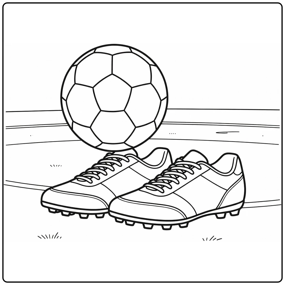 bal voetbal kleurplaat voetbal op schoen met tweede laars