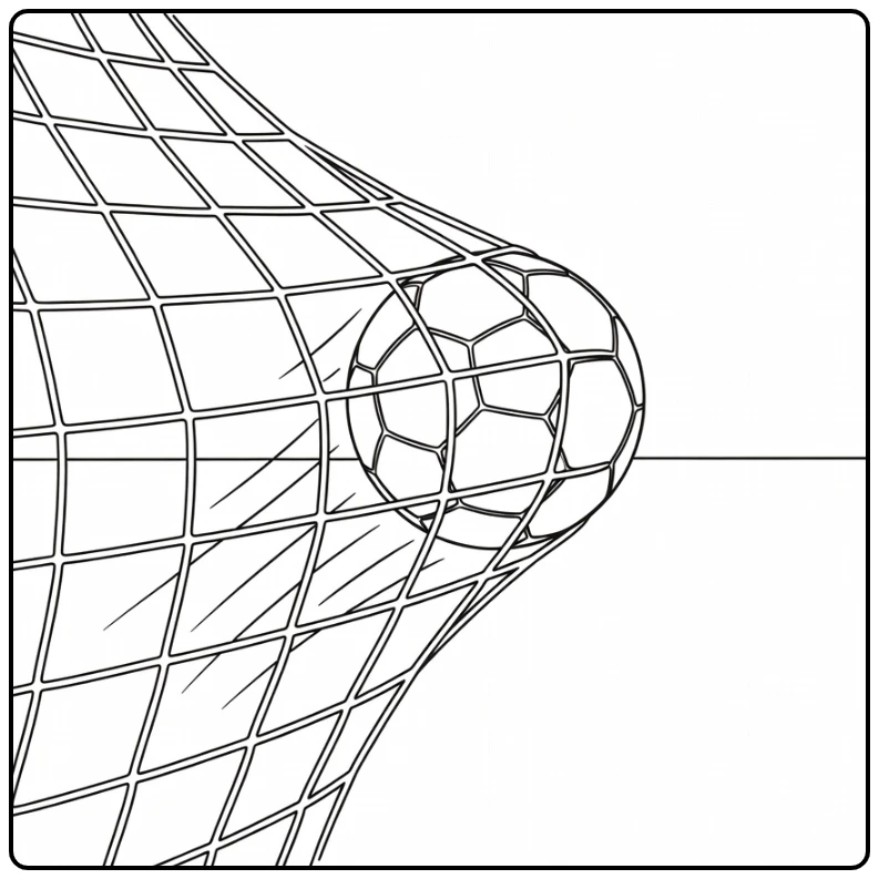 bal voetbal kleurplaat met bal vliegend in open doel
