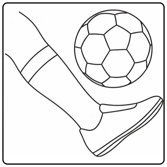 bal voetbal kleurplaat van een bal geschopt door een voet omhoog