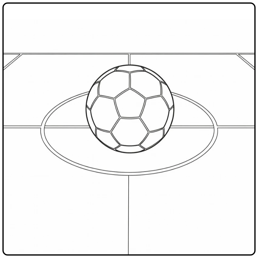 bal voetbal kleurplaat met bal op de middencirkel