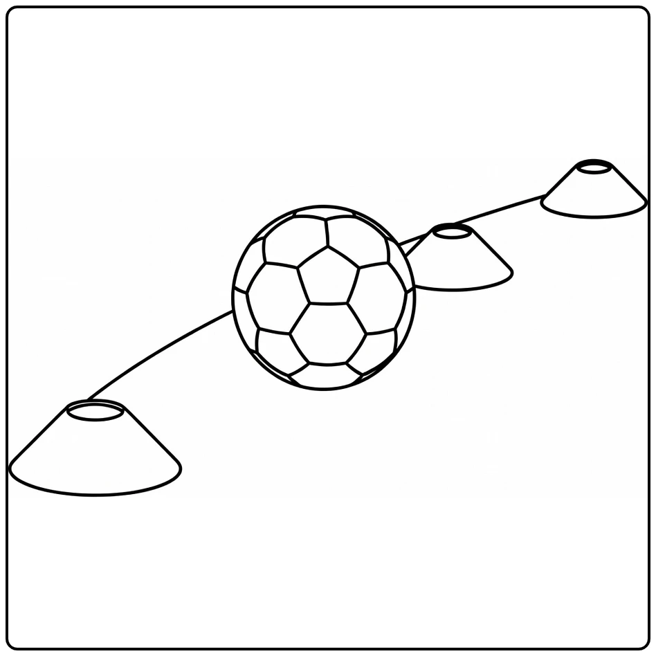 bal voetbal kleurplaat van bal over kegelparcours