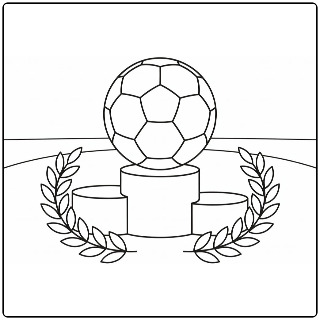 bal voetbal kleurplaat voetbal op winnaars podium met bladeren
