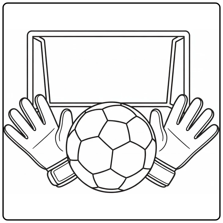 bal voetbal kleurplaat met voetbal en keeperhandschoenen