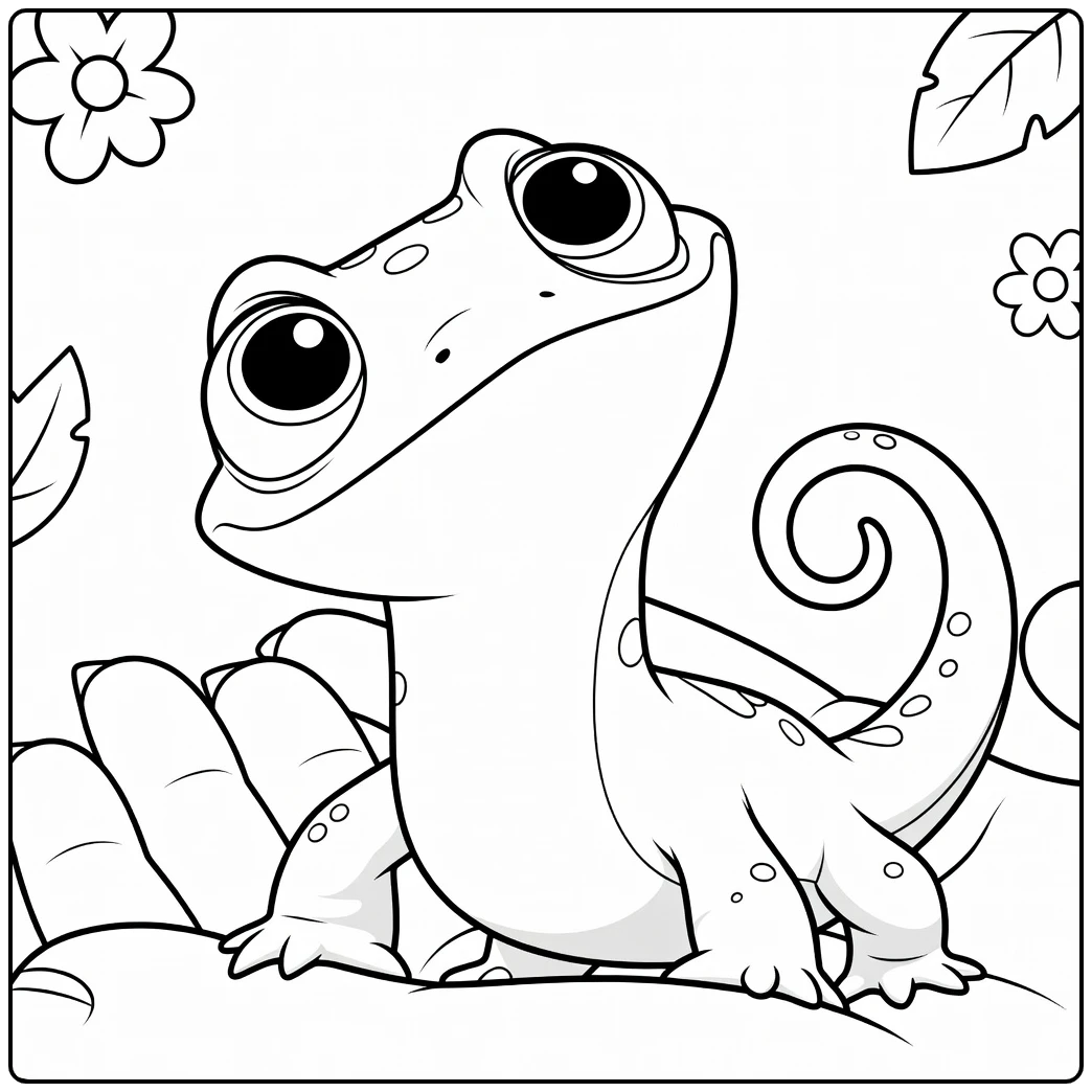 Bruni Kleurplaat van een schattige kameleon met grote ogen