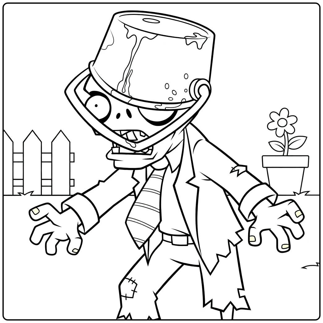 Buckethead Zombie Kleurplaat van grappige zombie met emmer