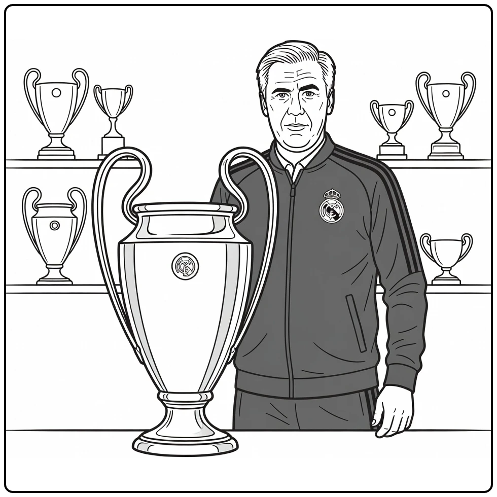 Carlo Ancelotti Real Madrid Kleurplaat speler met trofee