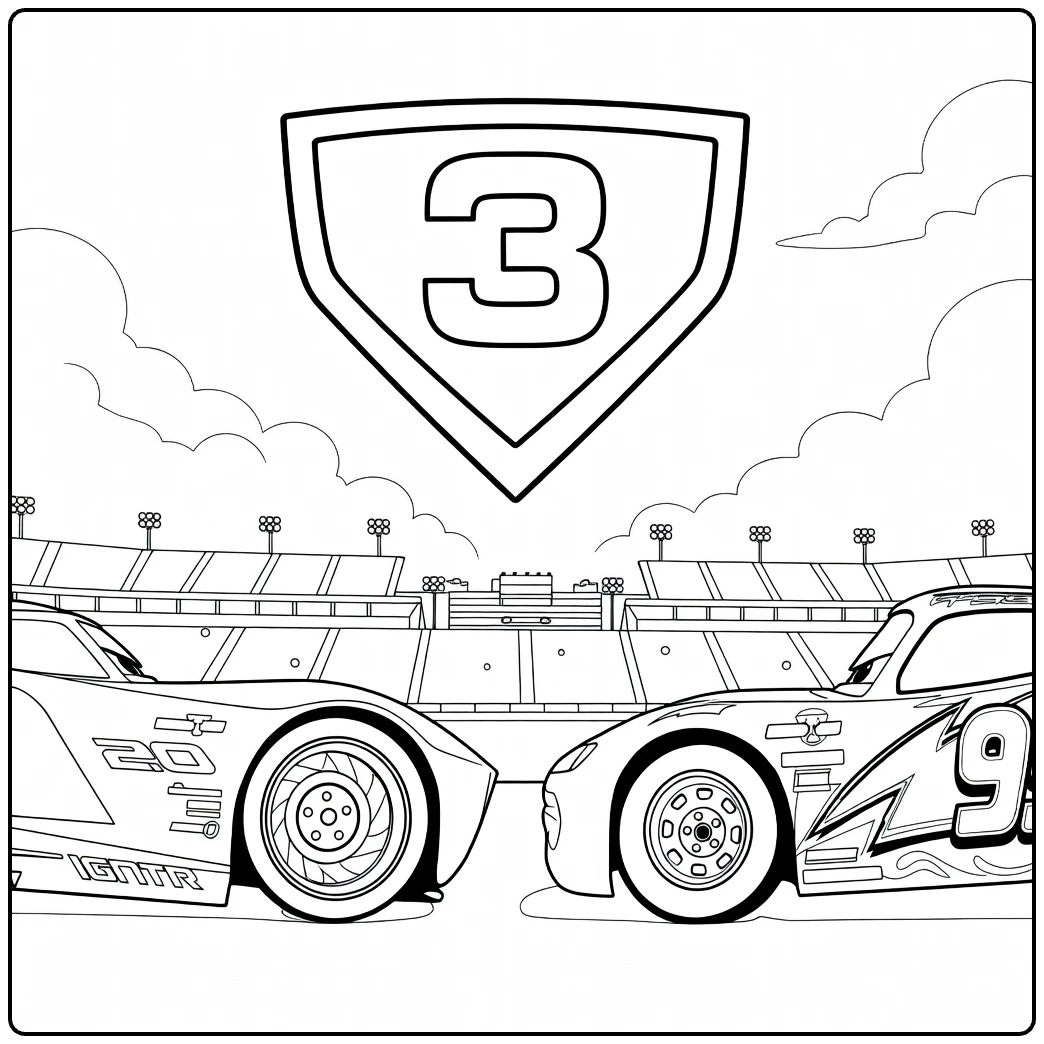Cars 3 Kleurplaat van twee raceauto's onder nummer 3