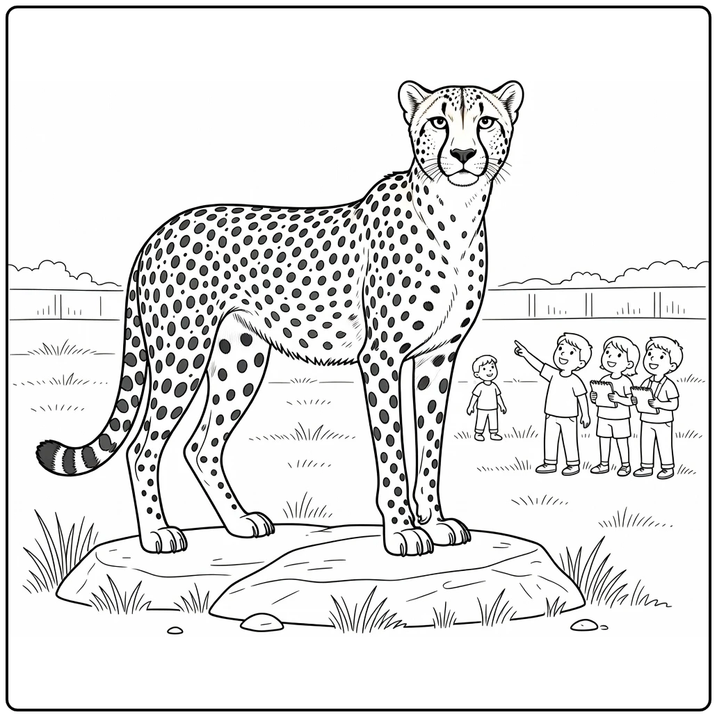 Cheetah Kleurplaat van cheeta op rots in savanne