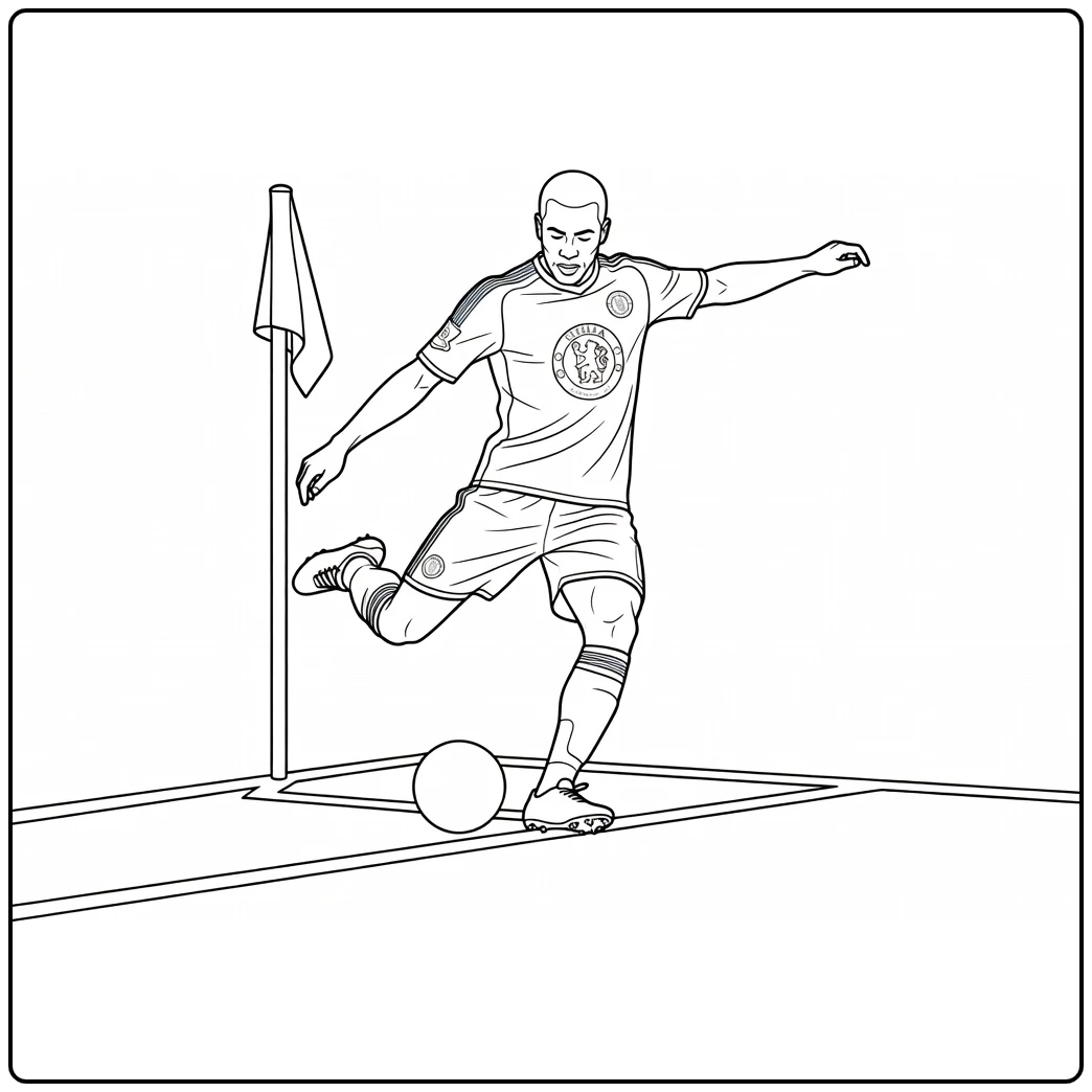 chelsea kleurplaat speler neemt corner kick