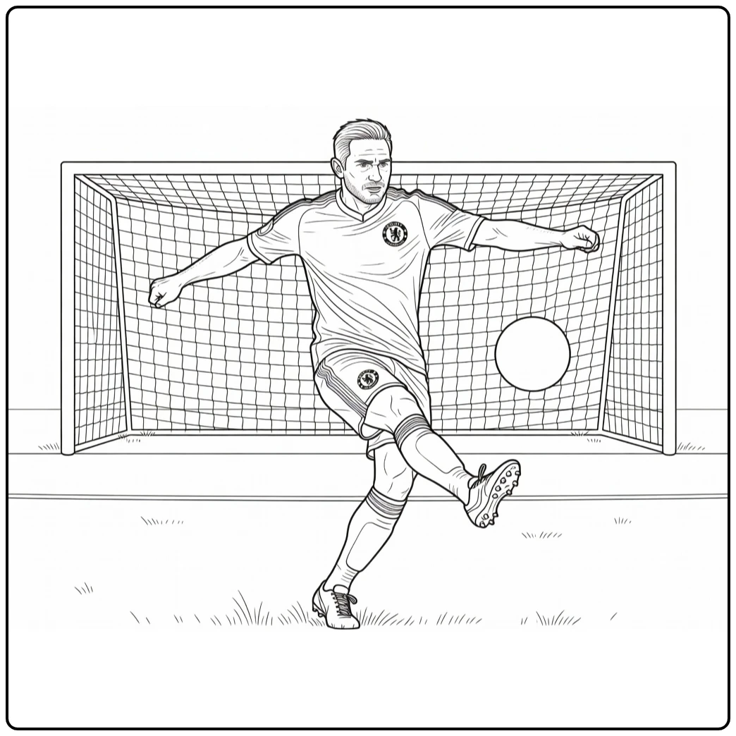 chelsea kleurplaat striker schiet krachtig op goal