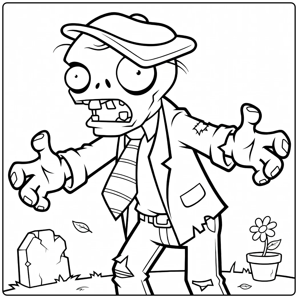 Conehead Zombie Kleurplaat met kegel en bloempot