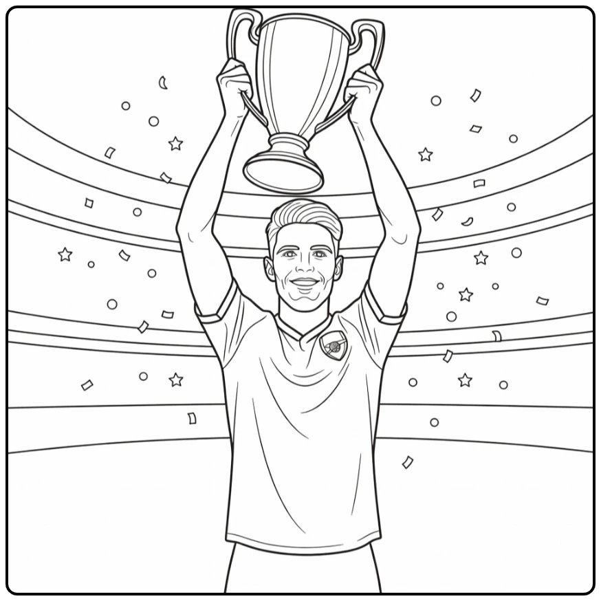 Declan Rice Arsenal kleurplaat met trofee omhoog