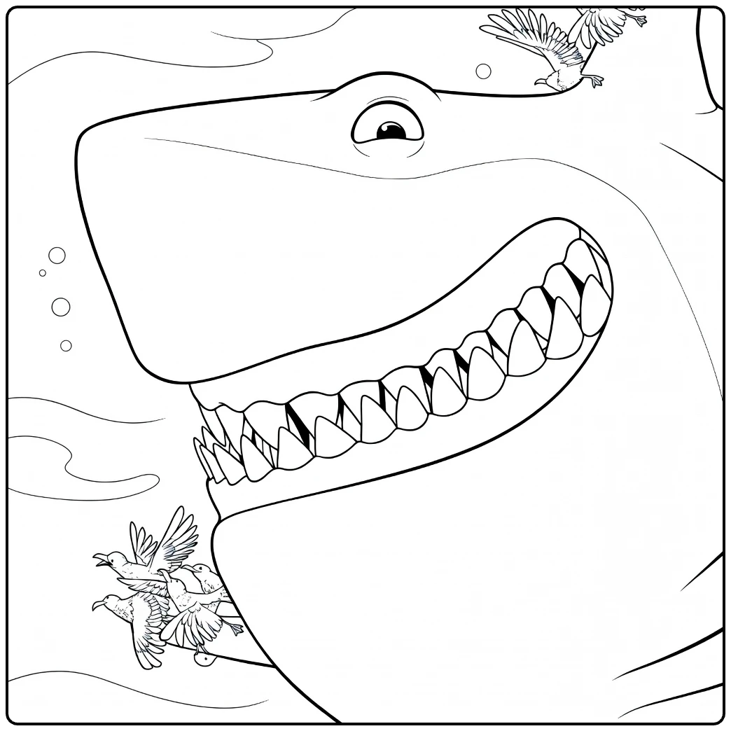 Diane the Shark Kleurplaat haai met vogels
