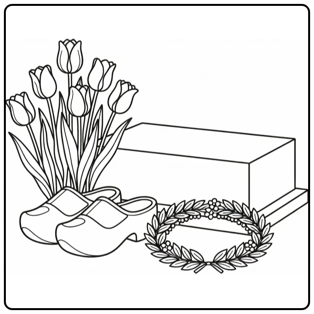 Dodenherdenking Kleurplaat met klompen en tulpen