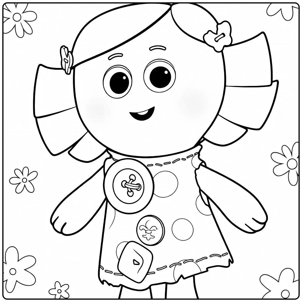 Dolly Kleurplaat schattig meisje met bloemen