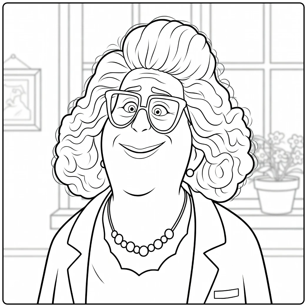 Dr. Sam Kleurplaat van lachende dame met bril