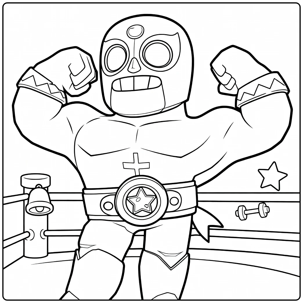 El Primo Kleurplaat van sterke maskerbokser in ring