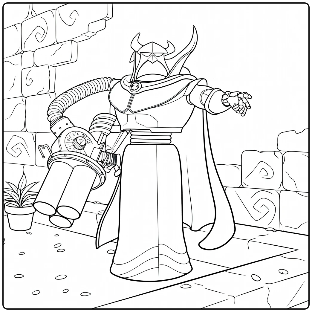 Emperor Zurg Kleurplaat met stenen muur en plant