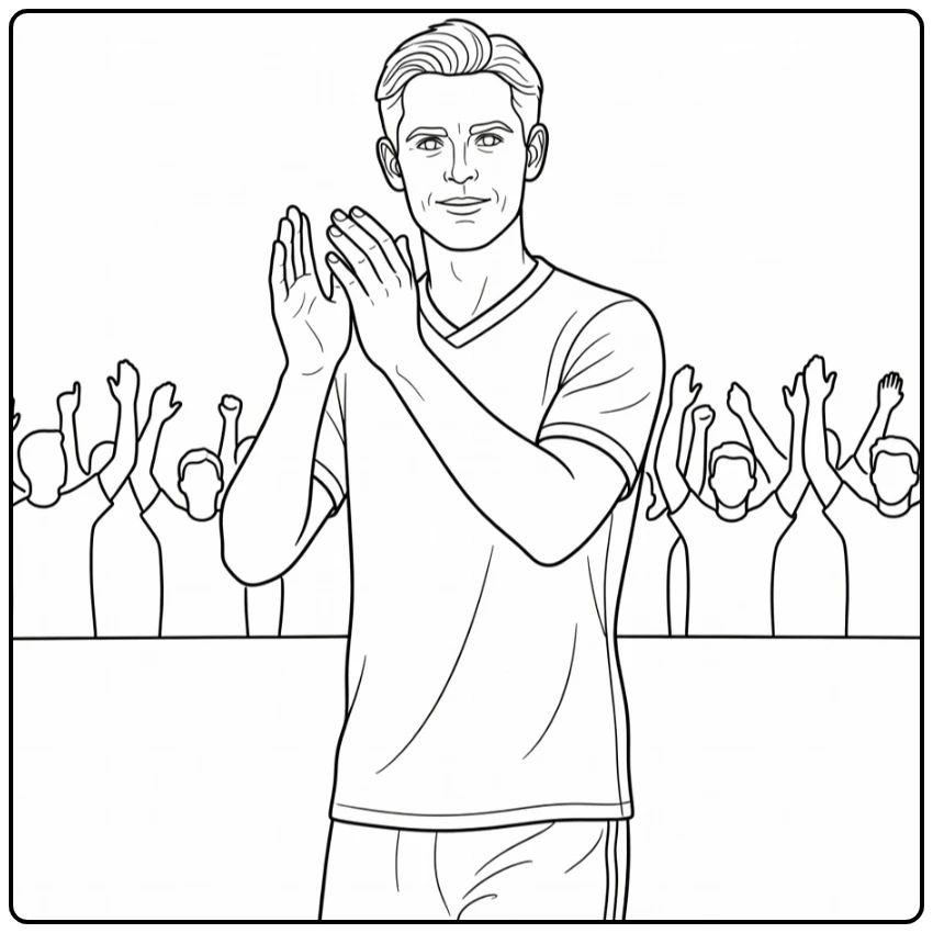 frenkie de jong kleurplaat van Frenkie die klapt naar fans