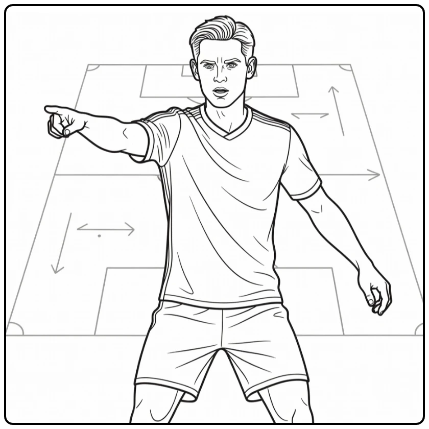 frenkie de jong kleurplaat wijzend over het veld