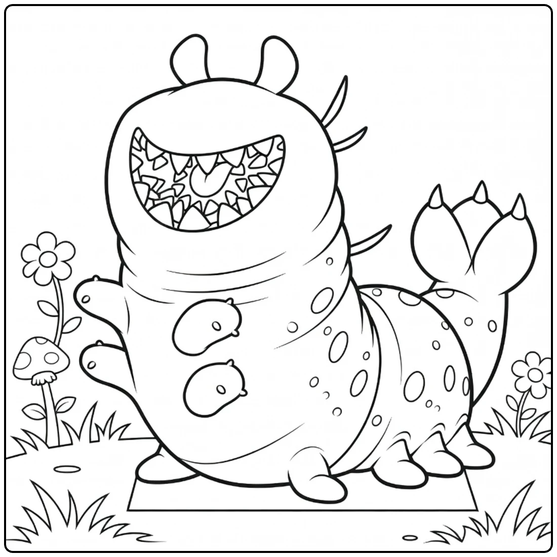 Glordon Kleurplaat van een schattig monster in de tuin
