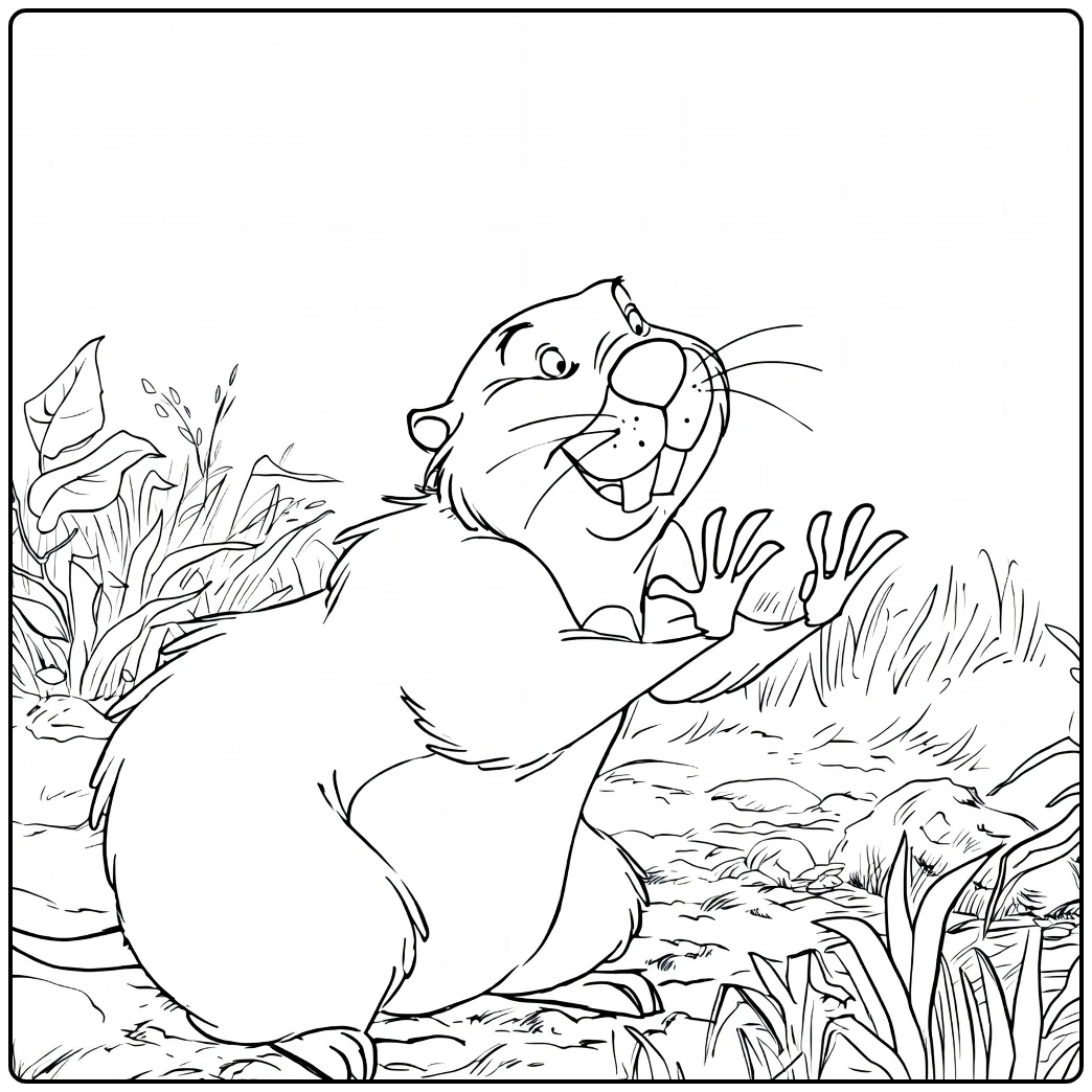 Gopher Kleurplaat van een blije gopher in het veld