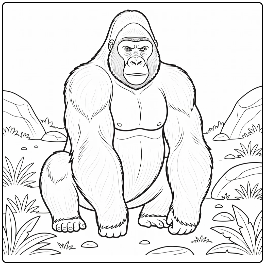 Gorilla Kleurplaat krachtige gorilla in jungle