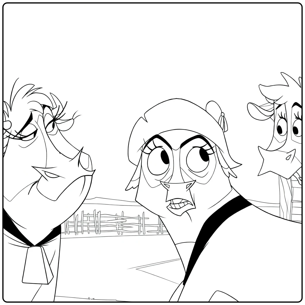 Home on the Range Kleurplaat van drie cartoon boerderij dieren
