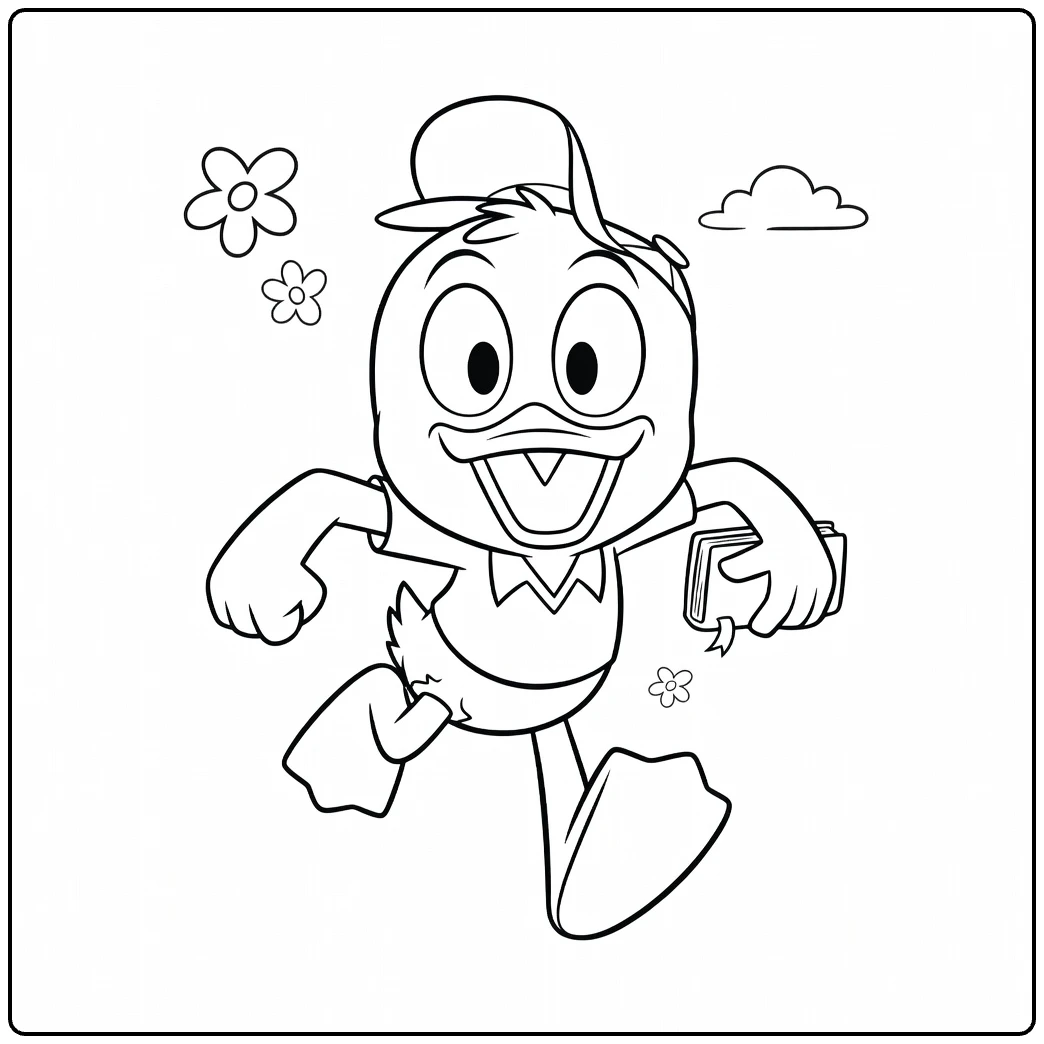 Huey Duck Kleurplaat van blije eend met boek