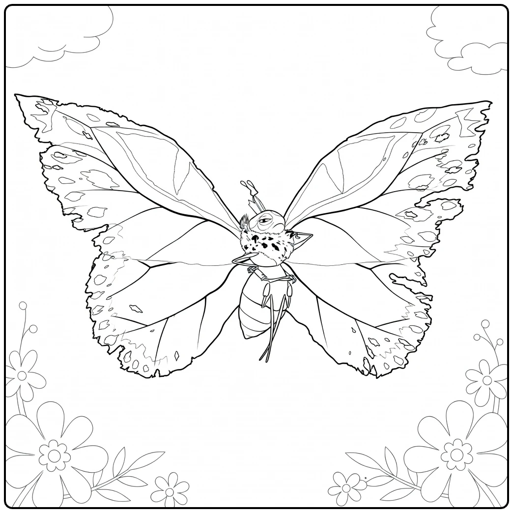 Insect King Kleurplaat van vlinder met bloemen