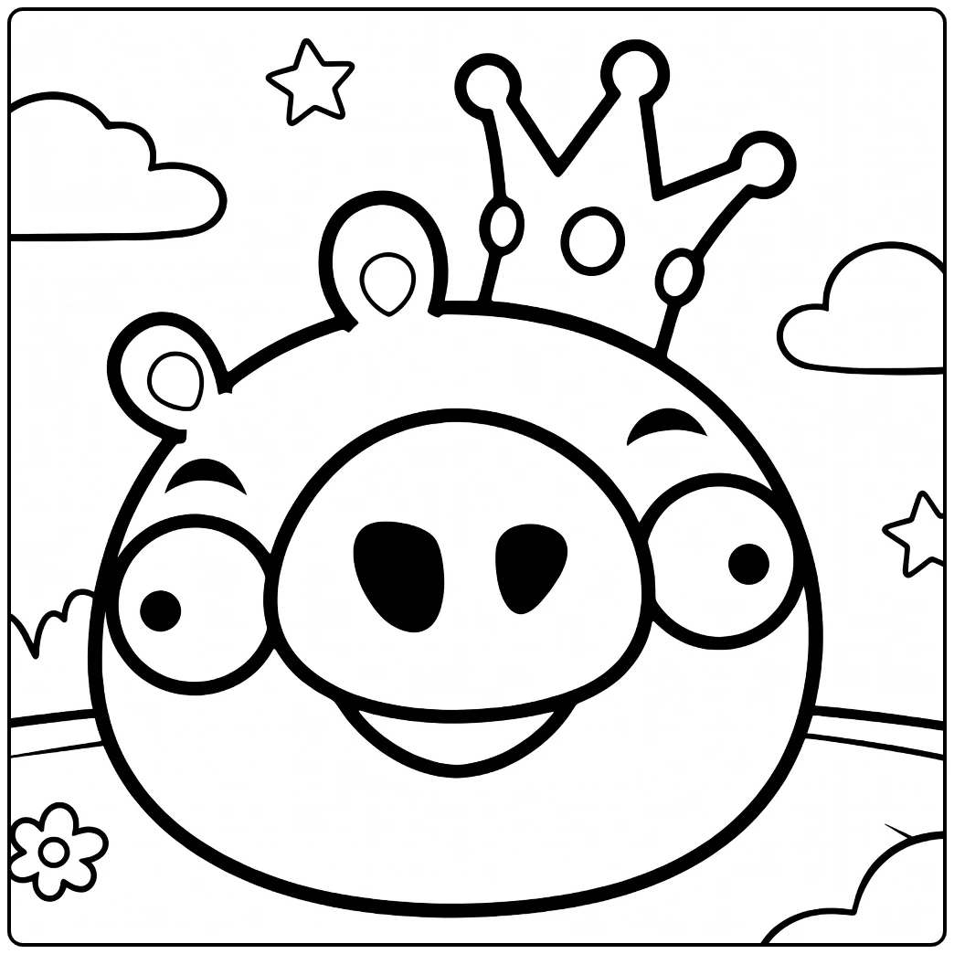 King Pig Kleurplaat met kroon en wolken