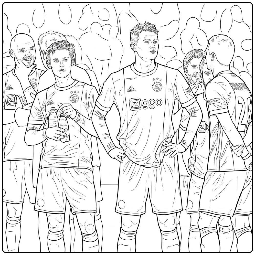 Kleurplaat Ajax met voetbal iconen voor creatief plezier