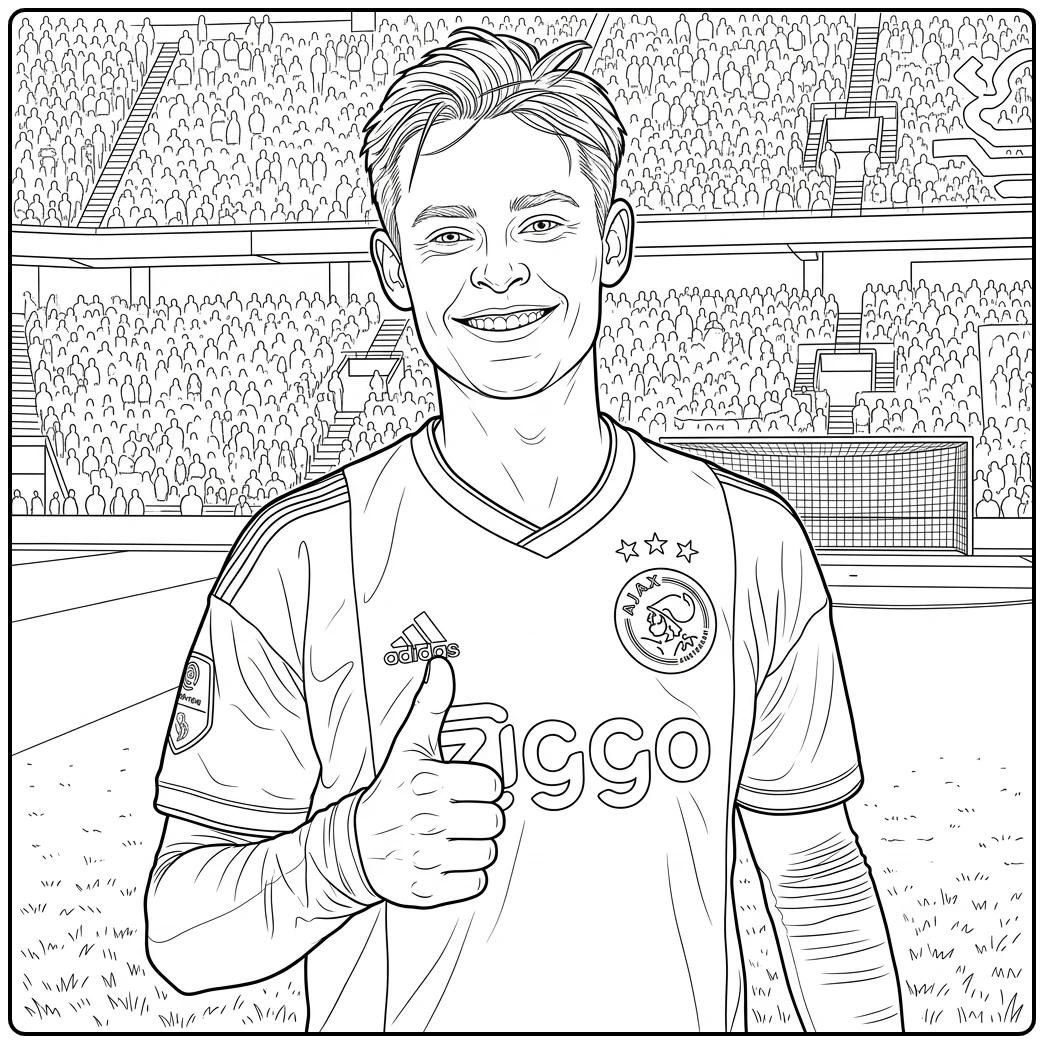 kleurplaat ajax met voetbalactie en clubdetails