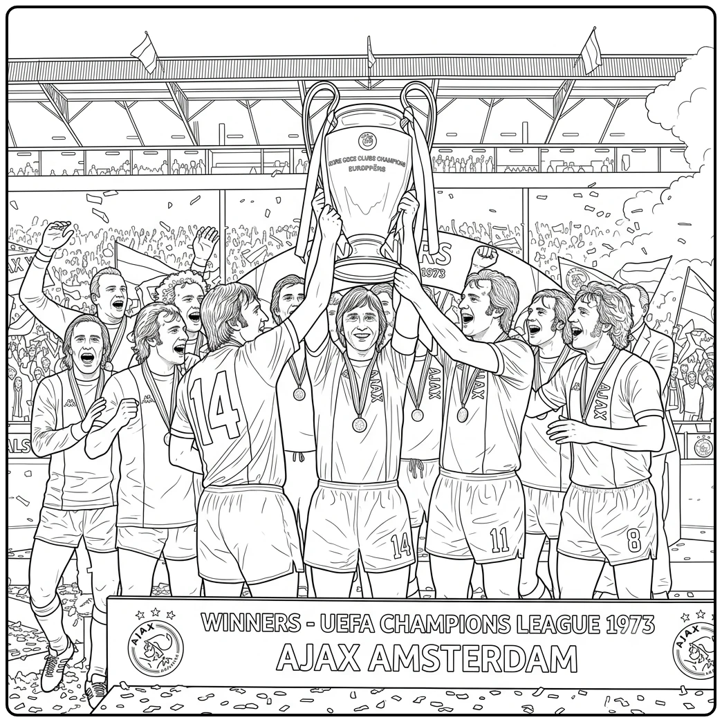Kleurplaat ajax voor fans om creatief in te kleuren