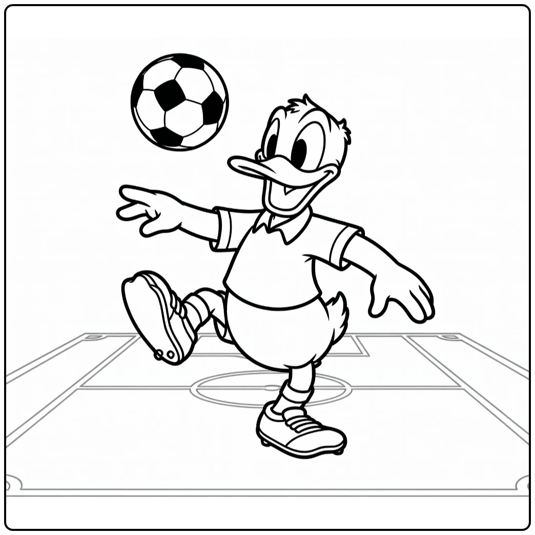 kleurplaat donald duck voetbal van Donald Duck met bal