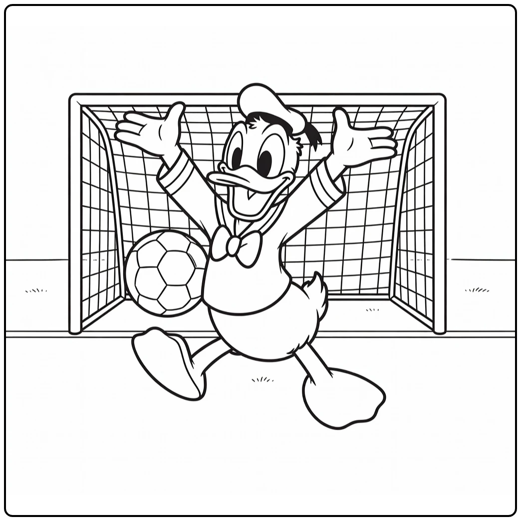 kleurplaat donald duck voetbal Donald viert doelpunt