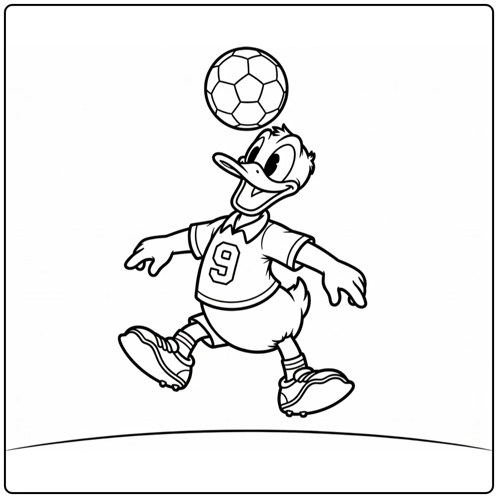 kleurplaat donald duck voetbal Donald Duck kopstoot bal
