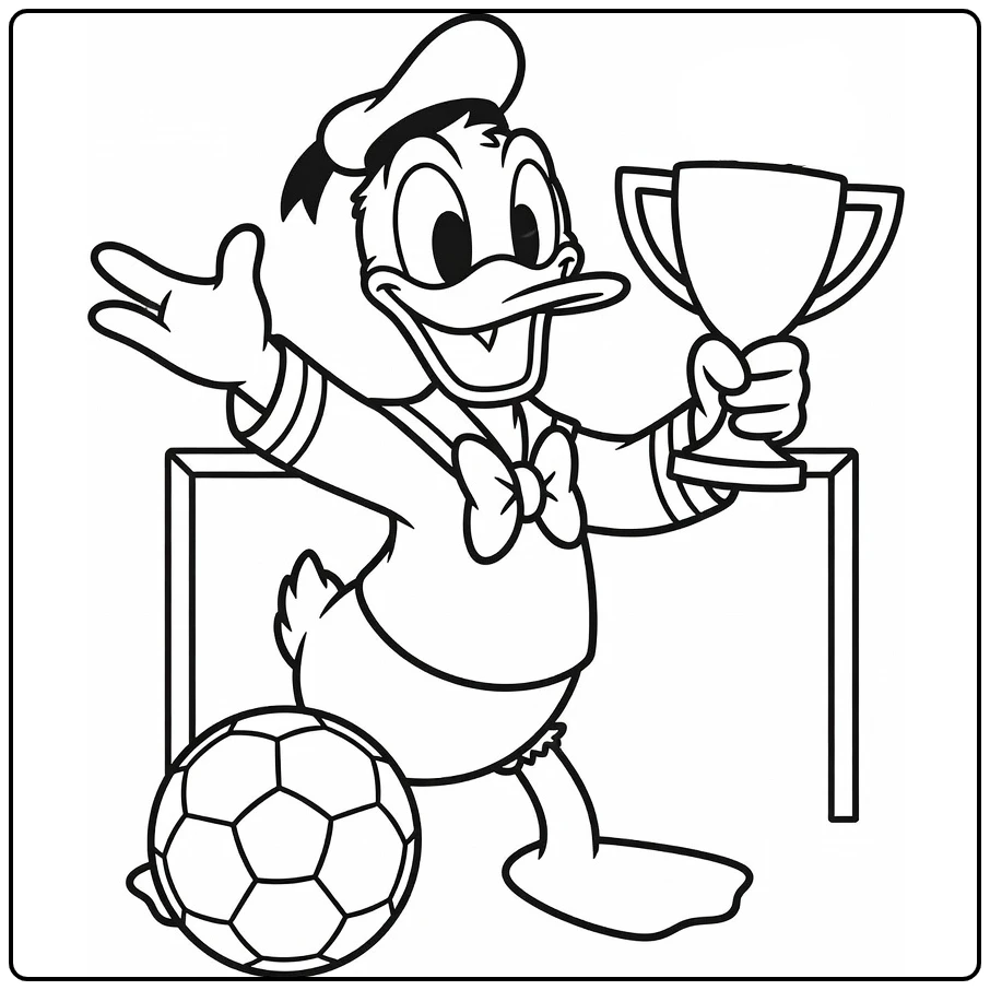 kleurplaat donald duck voetbal met beker en bal
