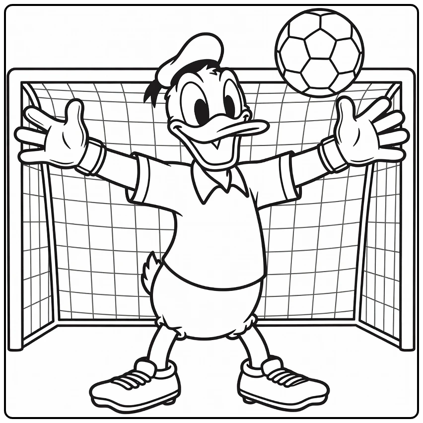 kleurplaat donald duck voetbal Donald als keeper