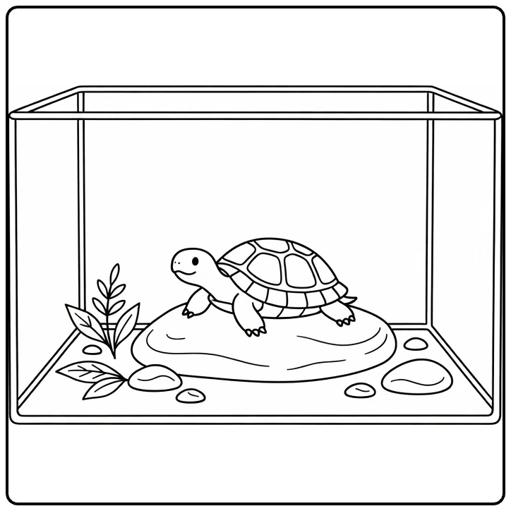 kleurplaat huisdieren schildpad op rots in terrarium