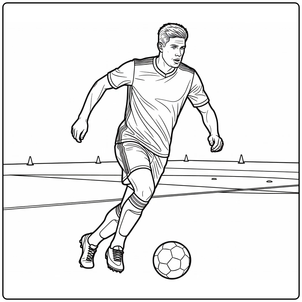 kleurplaat kevin de bruyne in dynamische dribbelpose