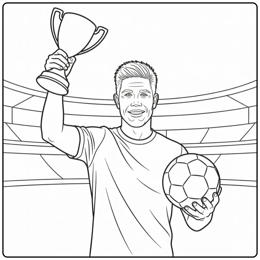 kleurplaat kevin de bruyne tilt trofee met bal
