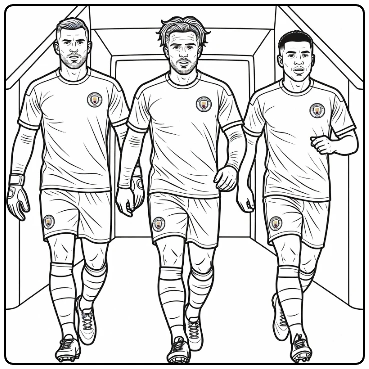 kleurplaat manchester city drie spelers uit de tunnel
